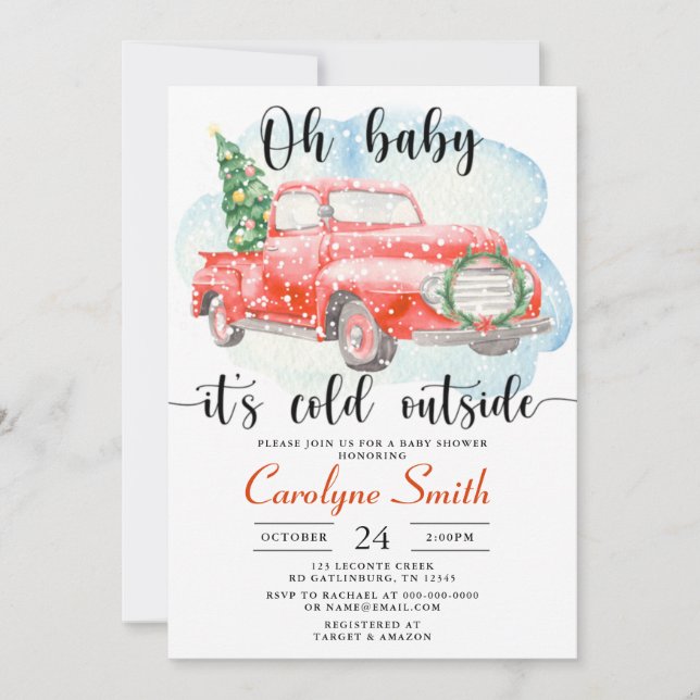Invitation au Baby shower d'hiver du Camion rouge (Devant)