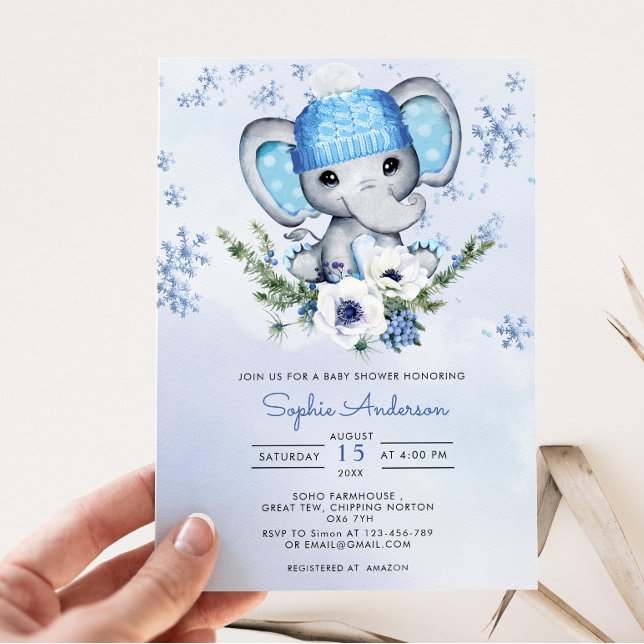 Invitation au Baby shower d'hiver Elephant Snowfla (Créateur téléchargé)