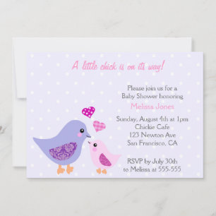 Invitation au Baby shower d'oiseaux rose et pourpr
