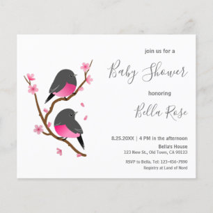Invitation au Baby shower d'oiseaux roses