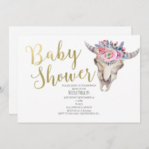 Invitation au Baby shower d'or Boho de la vache fo