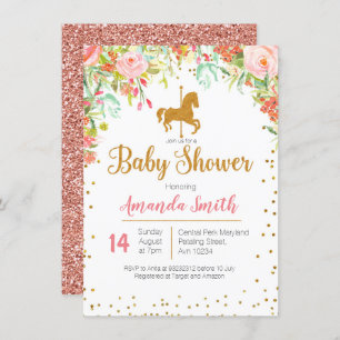 Invitation au Baby shower d'or Carousel Rose