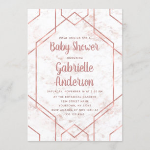 Invitation au Baby shower d'or en marbre et Rose