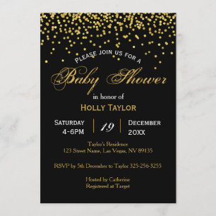 Invitation au Baby shower d'or et de noir