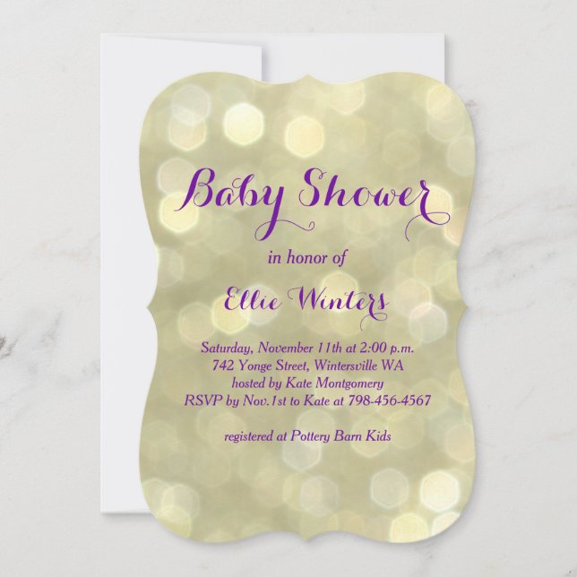 Invitation au Baby shower d'or et de violet (Devant)