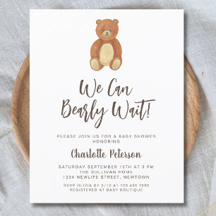 Invitation au Baby shower d'ours en peluche du bud