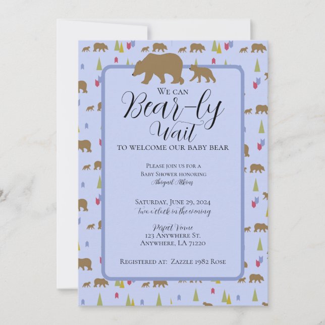 Invitation au Baby shower d'ours pour bébés garçon (Devant)