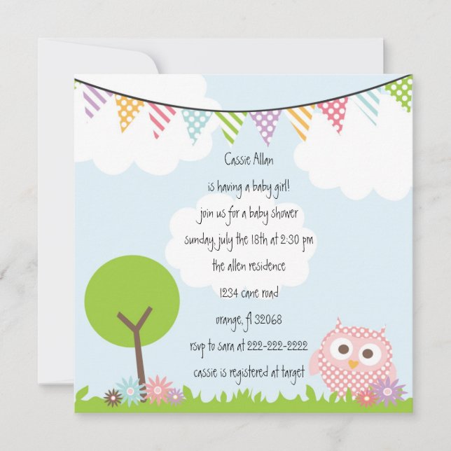 Invitation au Baby shower d'Owl (Devant)