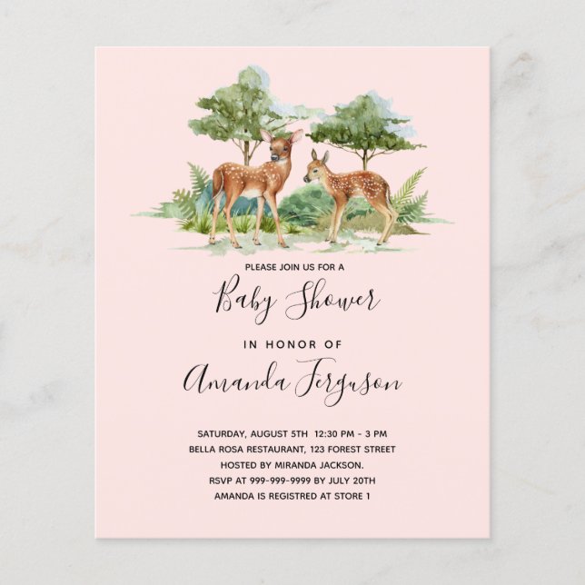 Invitation au baby shower du budget des cerfs d'an (Devant)