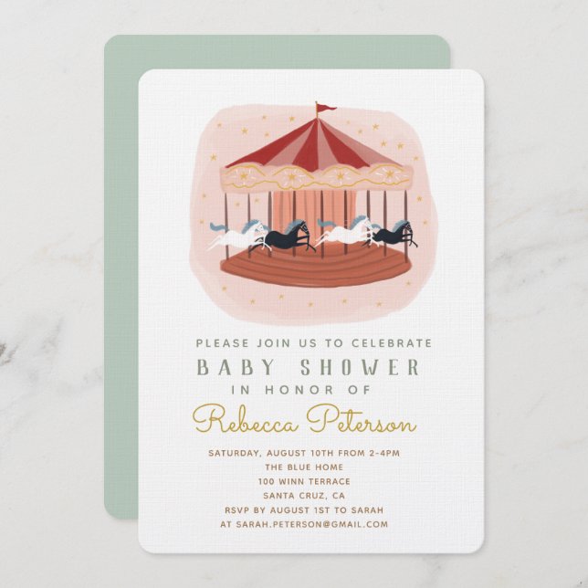 Invitation au Baby shower du carrousel (Devant / Derrière)