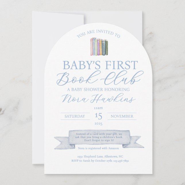 Invitation au Baby shower du club du premier livre (Devant)