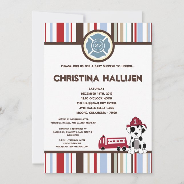Invitation au Baby shower du moteur d'incendie Noj (Devant)