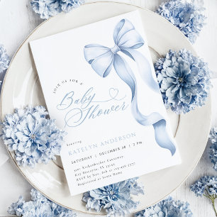 Invitation au Baby shower du ruban bleu