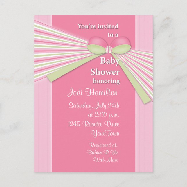 Invitation au Baby shower du ruban et des rayures (Devant)