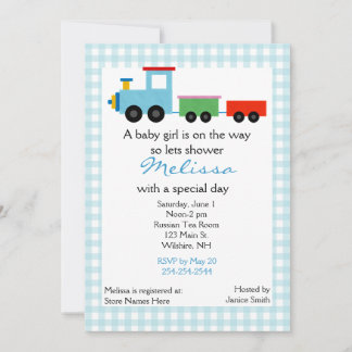 Invitation au Baby shower du train Blue Toy