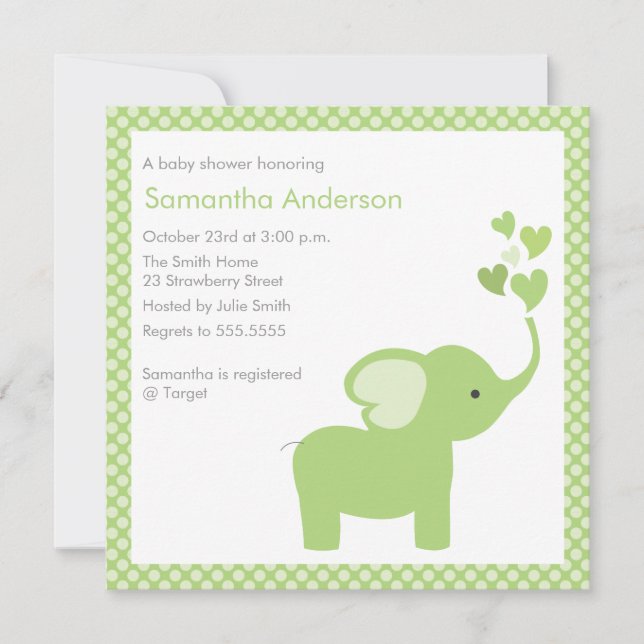 Invitation au Baby shower Elephant Hearts - Garçon (Devant)