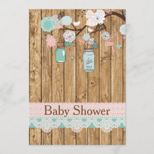 Invitation au Baby shower en bois rustique et dent