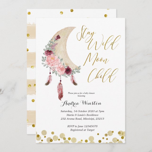 Invitation au Baby shower enfant Wild Moon (Devant / Derrière)