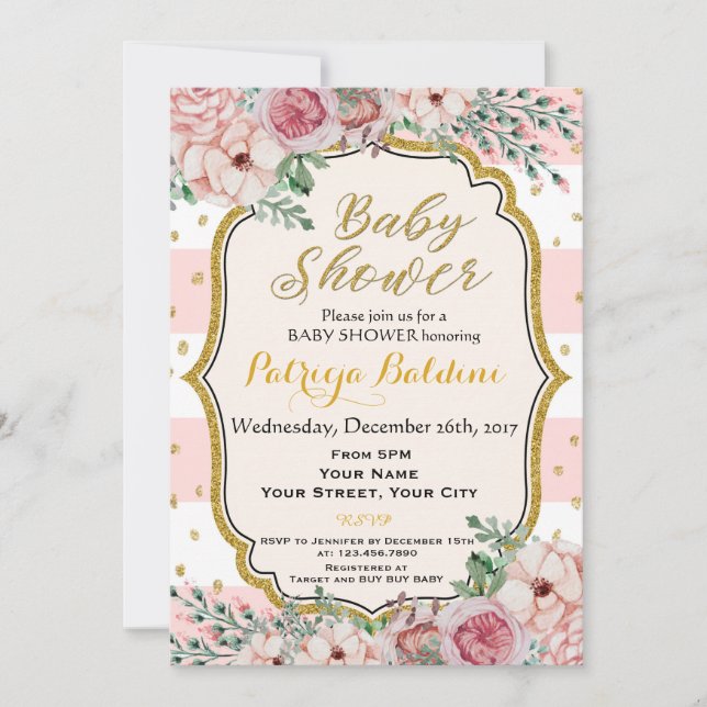 Invitation au Baby shower floral (Devant)