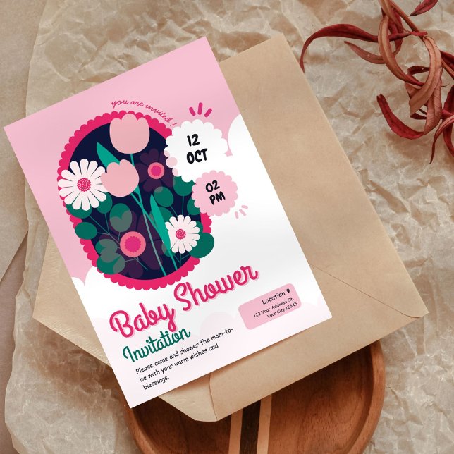 Invitation au Baby shower floral (Créateur téléchargé)
