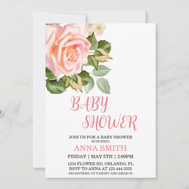 Invitation au Baby shower floral (Devant)