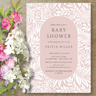 Invitation au Baby shower floral à feuilles blanch