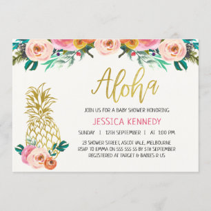 Invitation au Baby shower floral Aloha Pineapple
