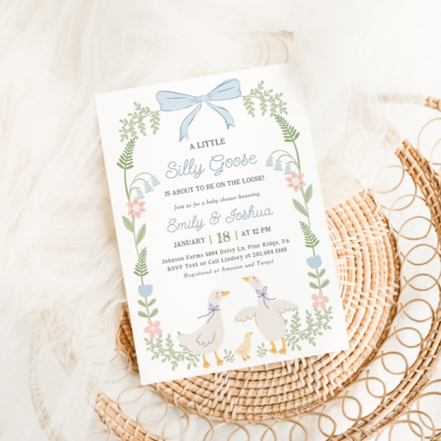 Invitation au Baby shower floral bleu oie (Créateur téléchargé)