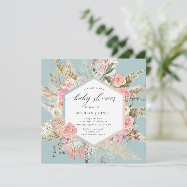 Invitation au Baby shower Floral Bohème (Debout devant)