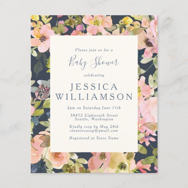 Invitation au Baby shower Floral Boho Elegant Budg (Devant)