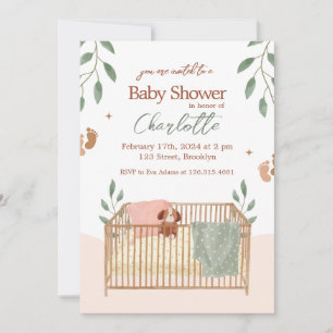 Invitation au Baby shower Floral Brown et blanc