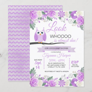 Invitation au Baby shower Floral de Chouette pourp