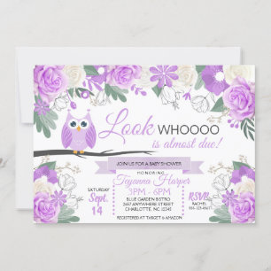 Invitation au Baby shower Floral de Chouette pourp