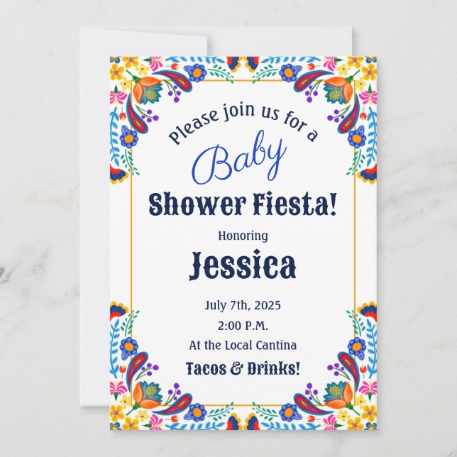 Invitation au Baby shower Floral de Fiesta mexicai (Devant)