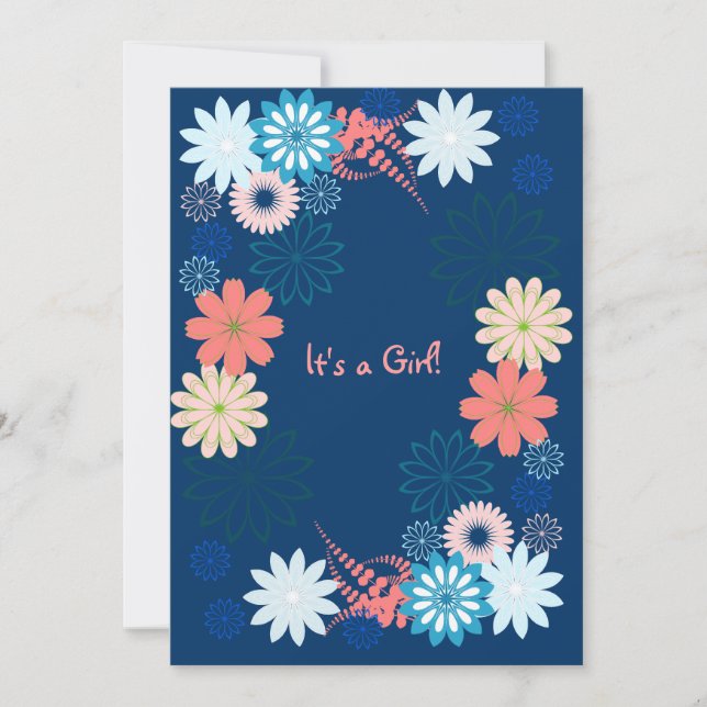 Invitation au Baby shower floral de la Marine (Devant)