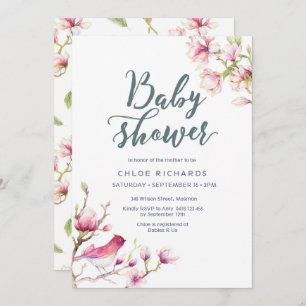 Invitation au Baby shower floral de Magnolia rose