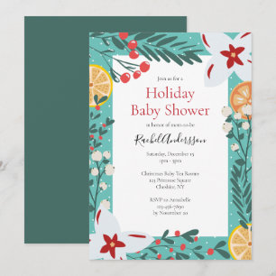 Invitation au Baby shower floral de Noël