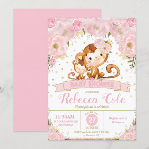 Invitation au Baby shower floral de singe