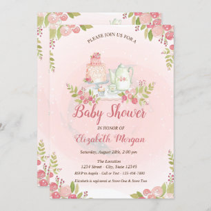 Invitation au Baby shower floral de théière classi