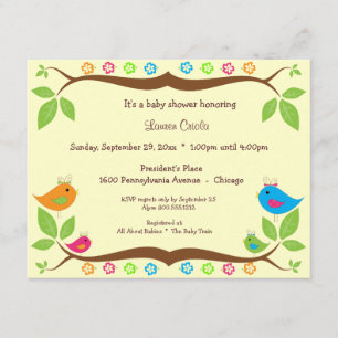 Invitation au Baby shower floral des quatre oiseau