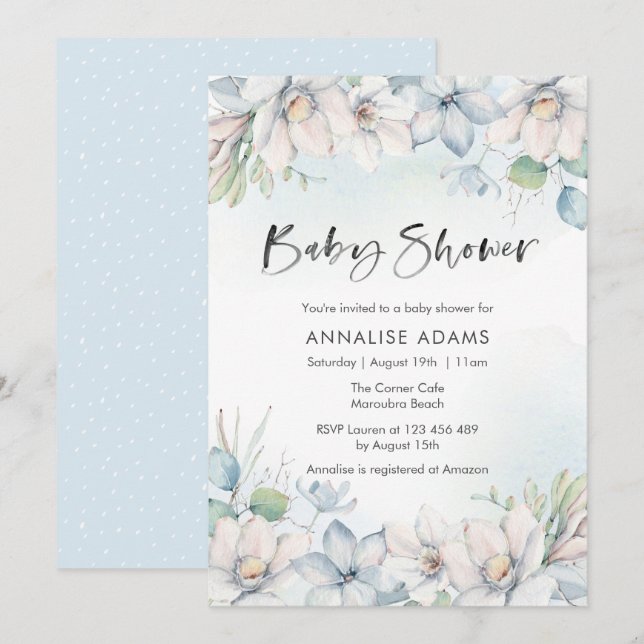 Invitation au Baby shower Floral d'hiver (Devant / Derrière)
