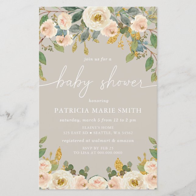 Invitation au Baby shower floral du budget (Devant)