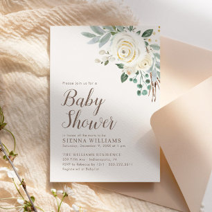 Invitation au Baby shower floral en hiver blanc