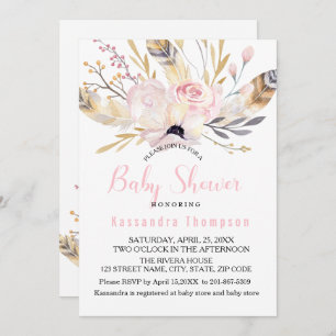 Invitation au Baby shower Floral & Feathers de Boh