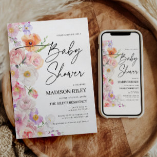 Invitation au Baby shower floral Fleur Fiesta