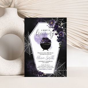 Invitation au Baby shower floral gothique pourpre