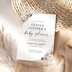Invitation Au Baby shower Floral Ivory Et Blue Boh