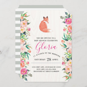 Invitation au Baby shower Floral Little Red Fox