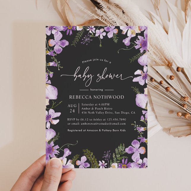 Invitation au Baby shower floral minimal Lilac mod (Créateur téléchargé)
