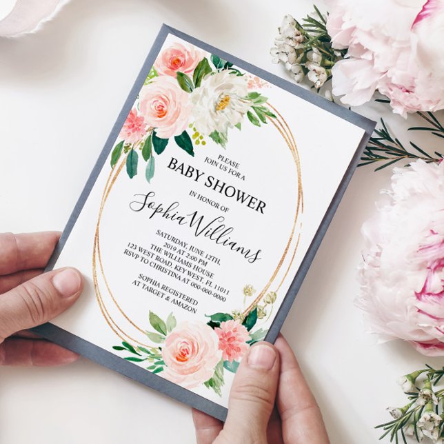 Invitation au Baby shower floral rose (Créateur téléchargé)